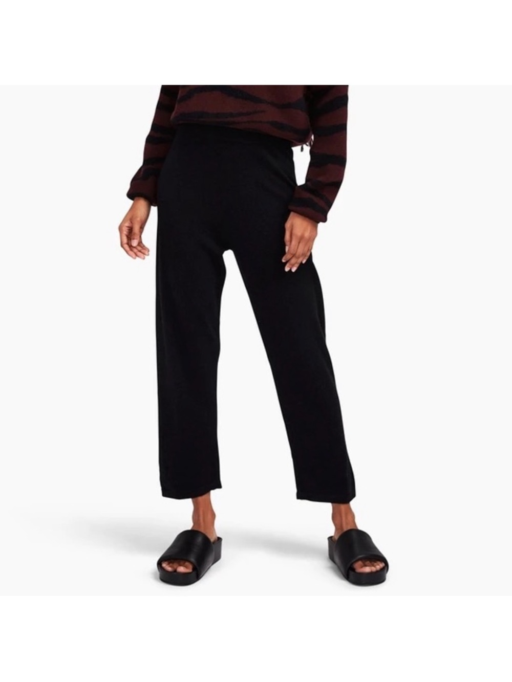 NAADAM Cashmere Black Cropped Straight-Leg Pants size Small